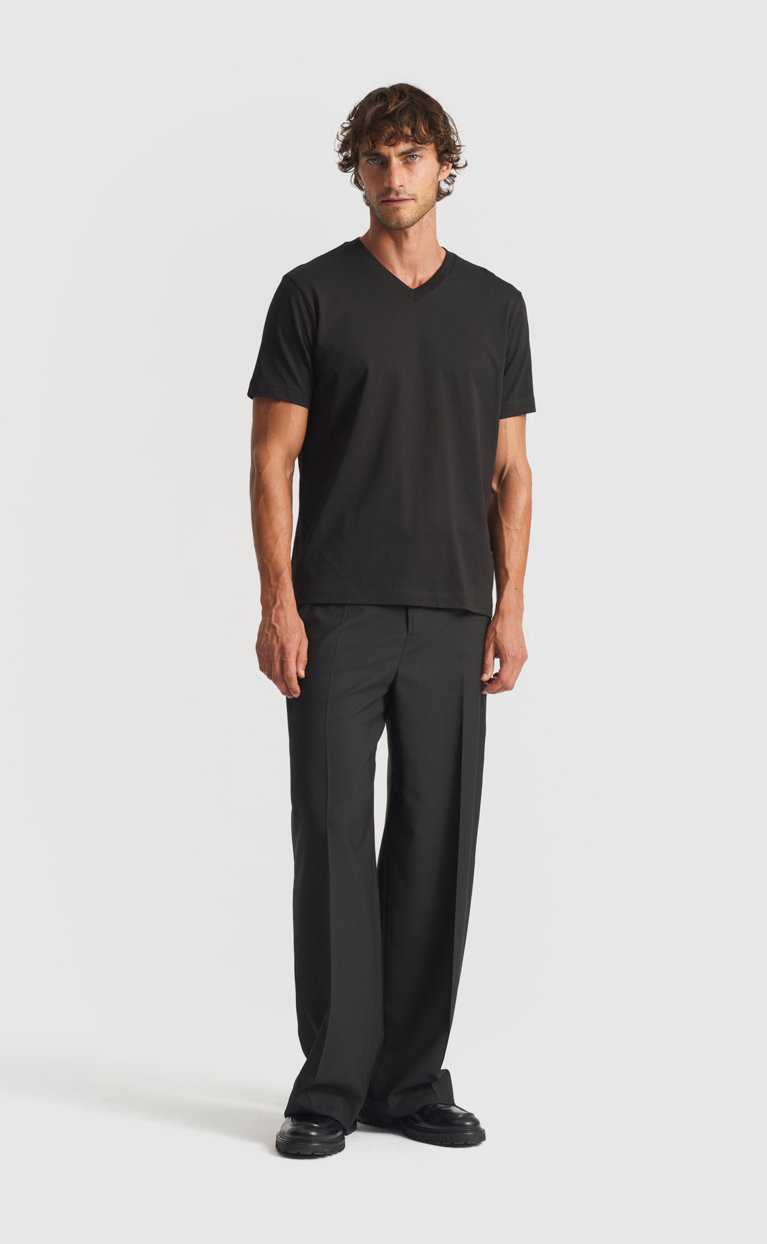 Cotton V-Neck T-Shirt in Black