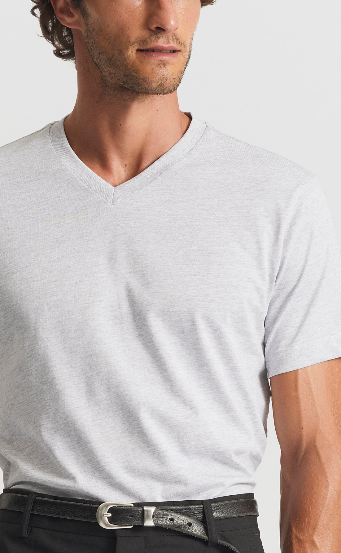 Custom Fitted Cotton V-Neck T-Shirt Light Grey | Son of a Tailor