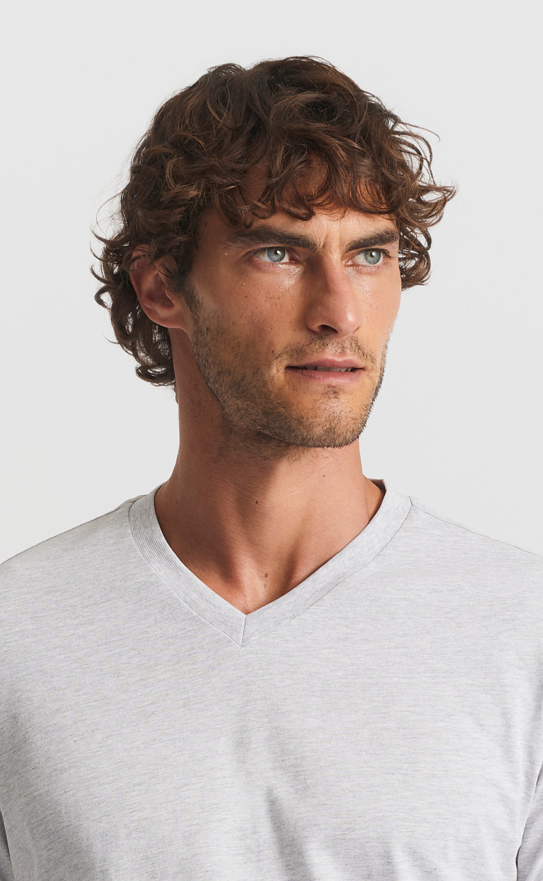 Custom Fitted Cotton V-Neck T-Shirt Light Grey | Son of a Tailor