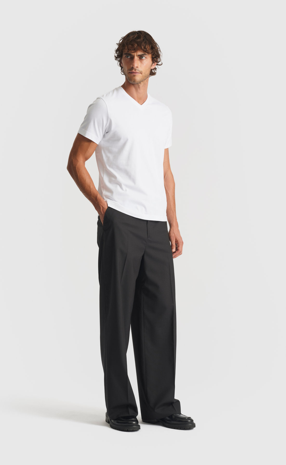 Cotton V-Neck T-Shirt in White