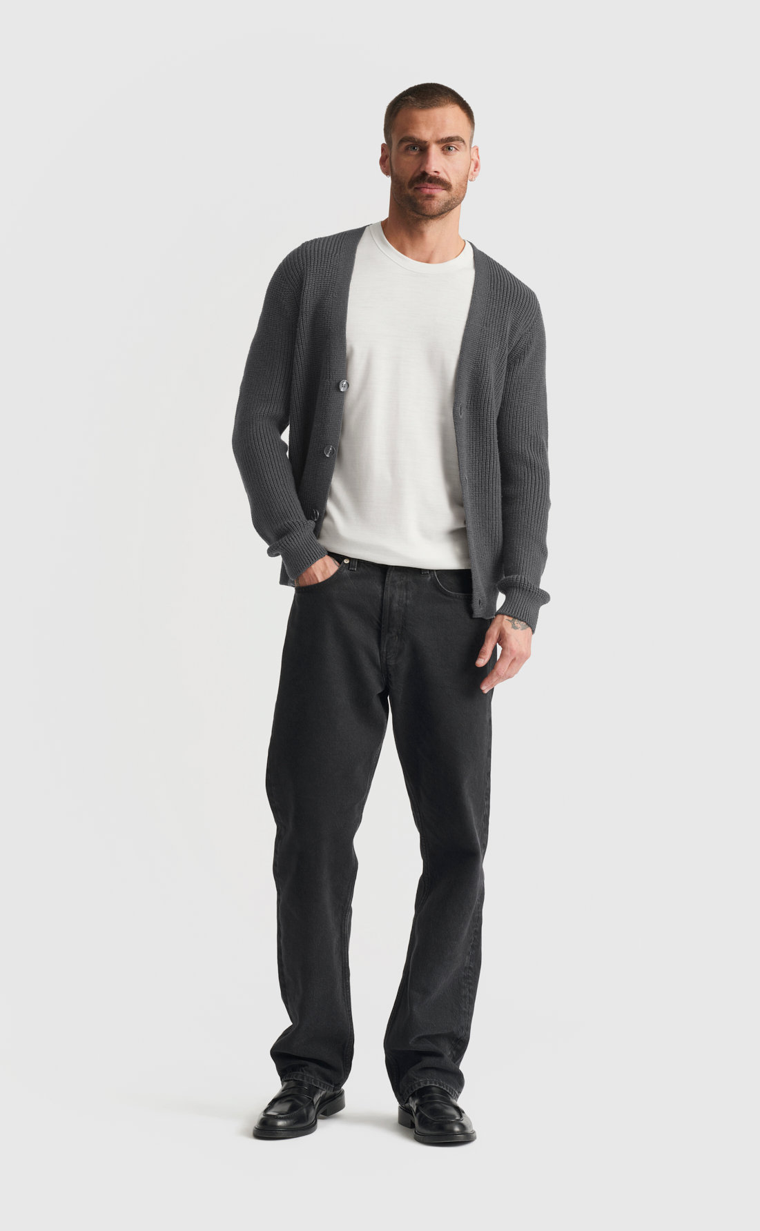 Heavy Merino Cardigan in Dark Shadow