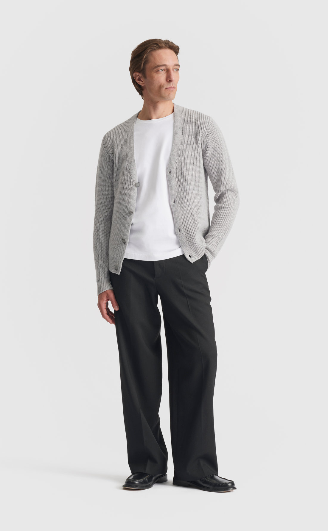 Heavy Merino Cardigan in Light Grey Melange