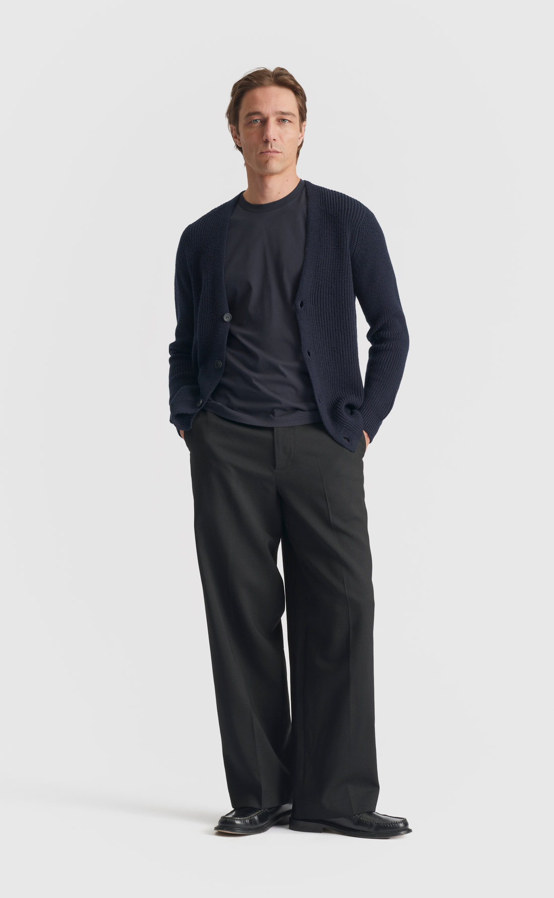 Heavy Merino Cardigan in Navy