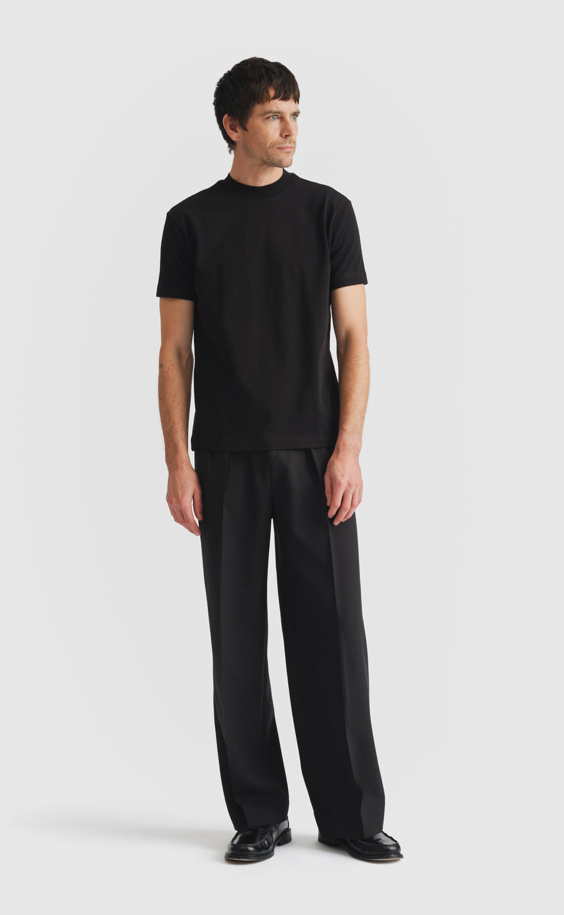 Extra Heavy Cotton Hi-Neck T-Shirt in Black