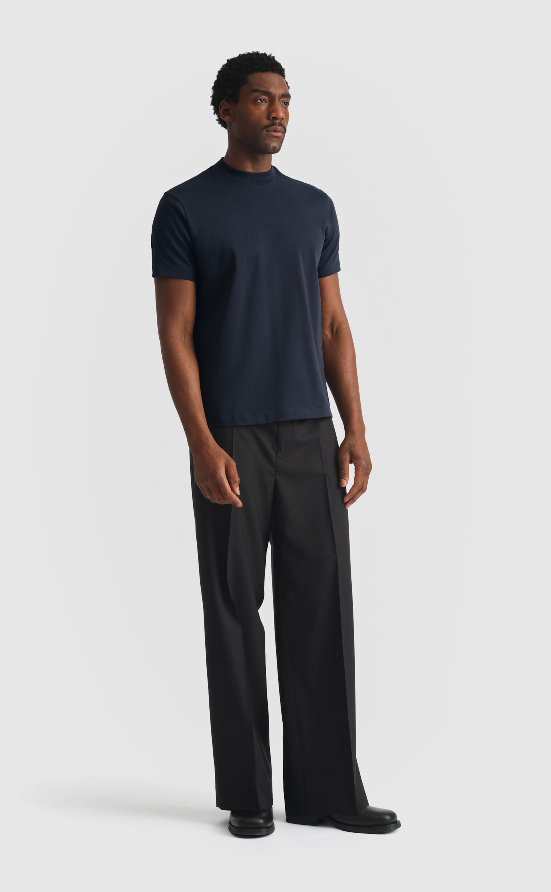Extra Heavy Cotton Hi-Neck T-Shirt in Deep Blue