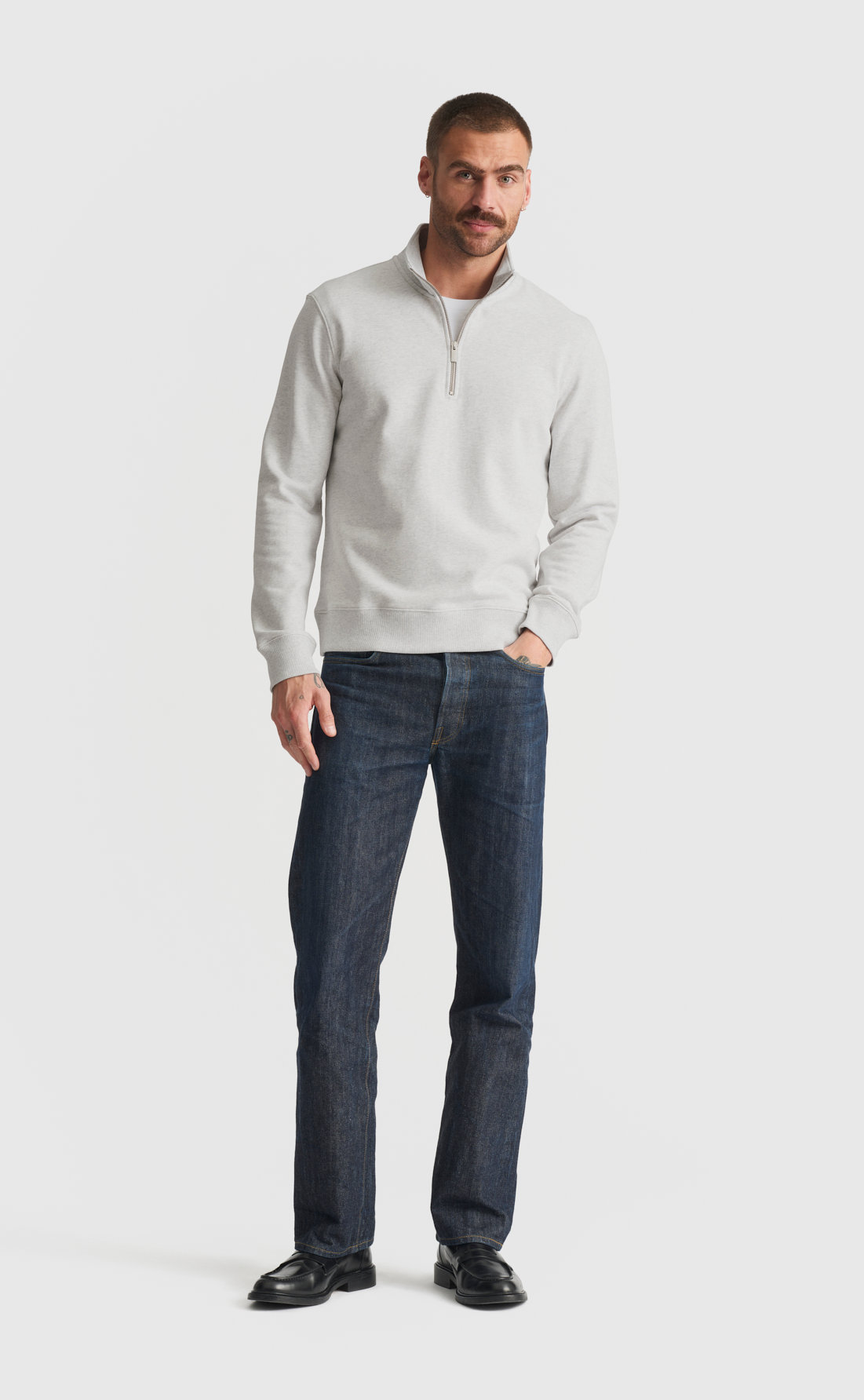 50‘s Half Sleeve Sweatshirt GREY 無地 Custom Fitted Half-Zip Sweatshirt Light Grey | Son of a Tailor