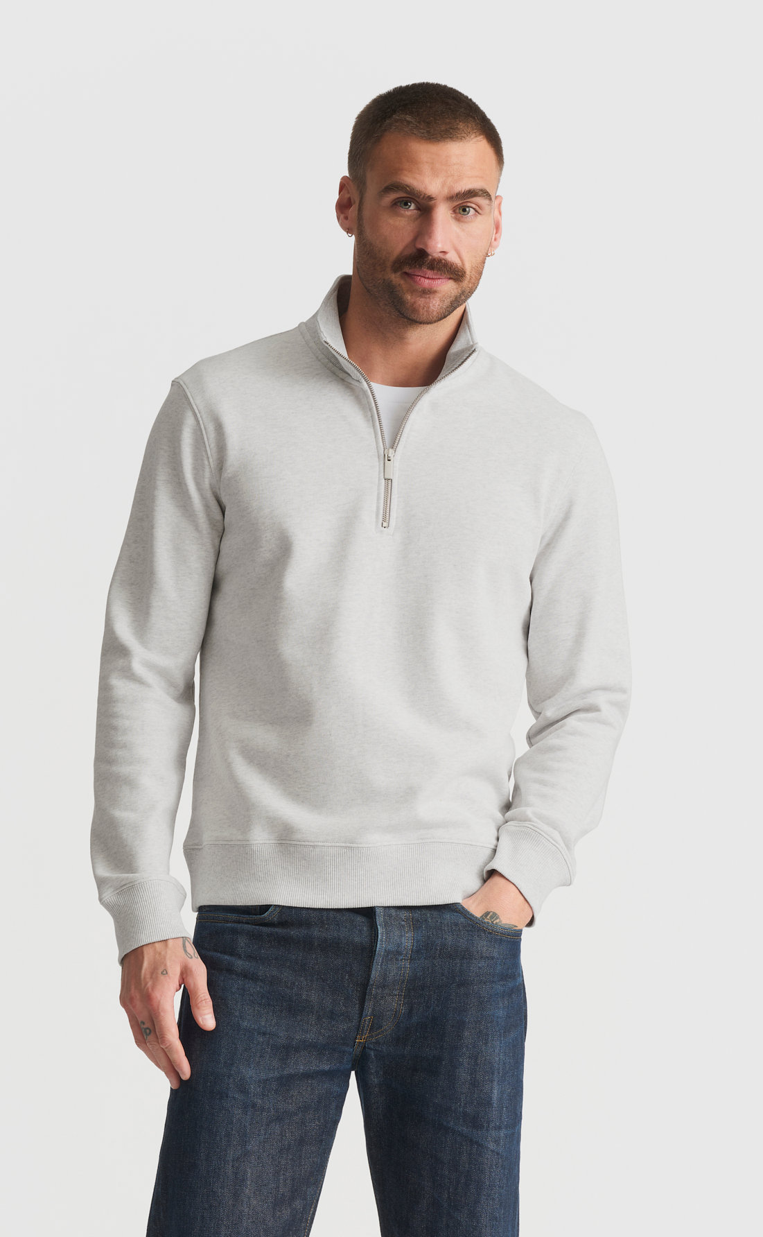 Custom Fitted Half-Zip Sweatshirt Light Grey | Son of a Tailor