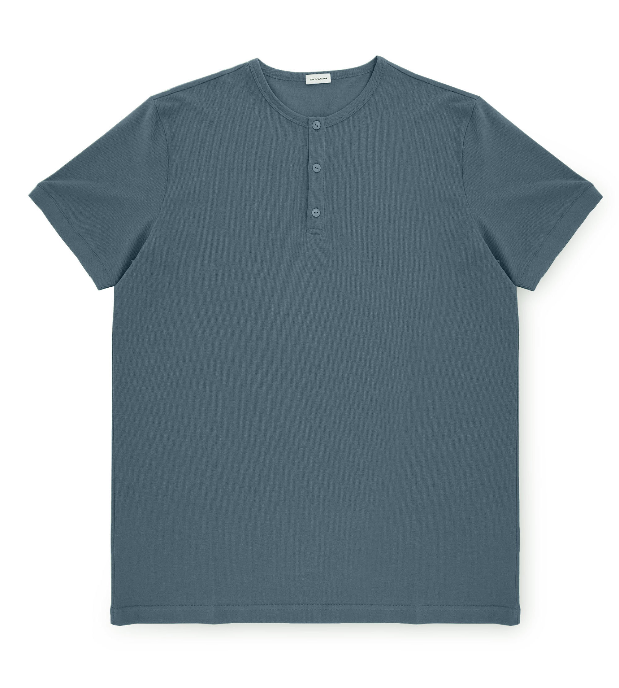 Custom Fitted Pique Henley Shirt Iron Blue | Son of a Tailor
