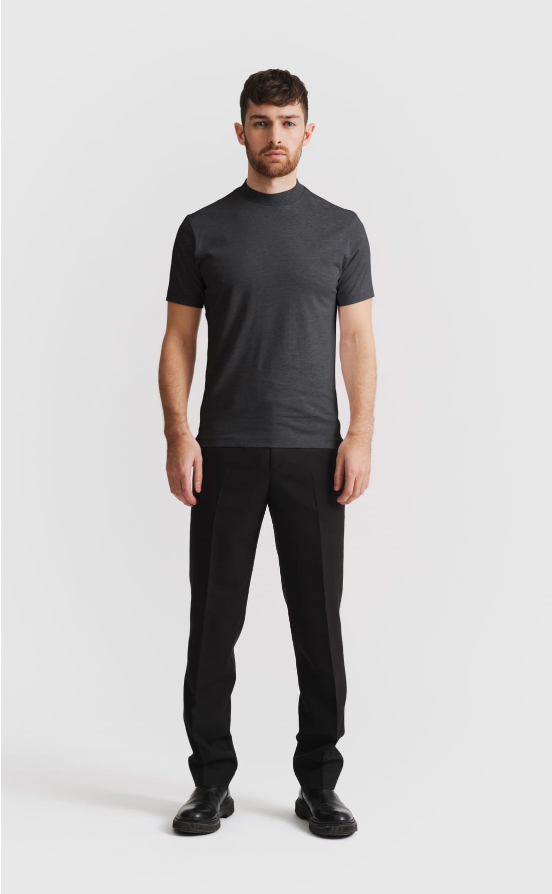 Cotton Hi-Neck T-Shirt in Dark Grey