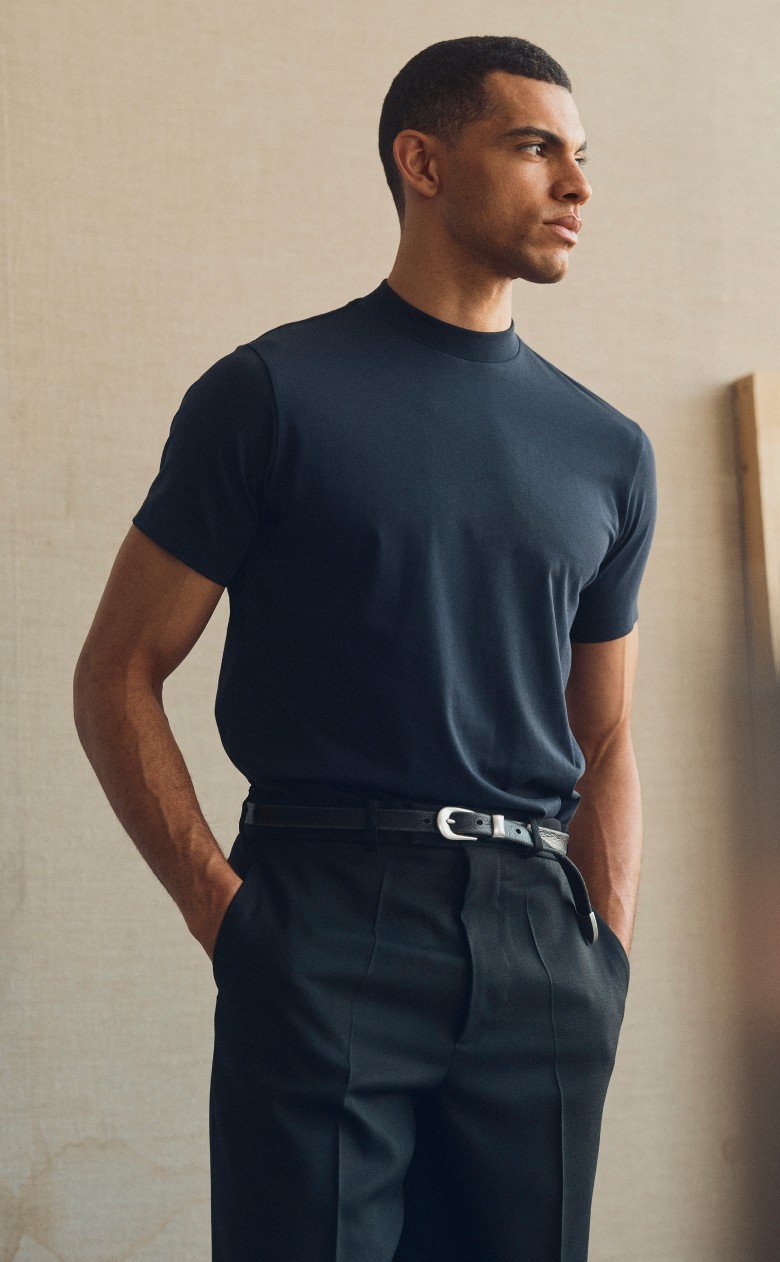 blue high neck t shirt