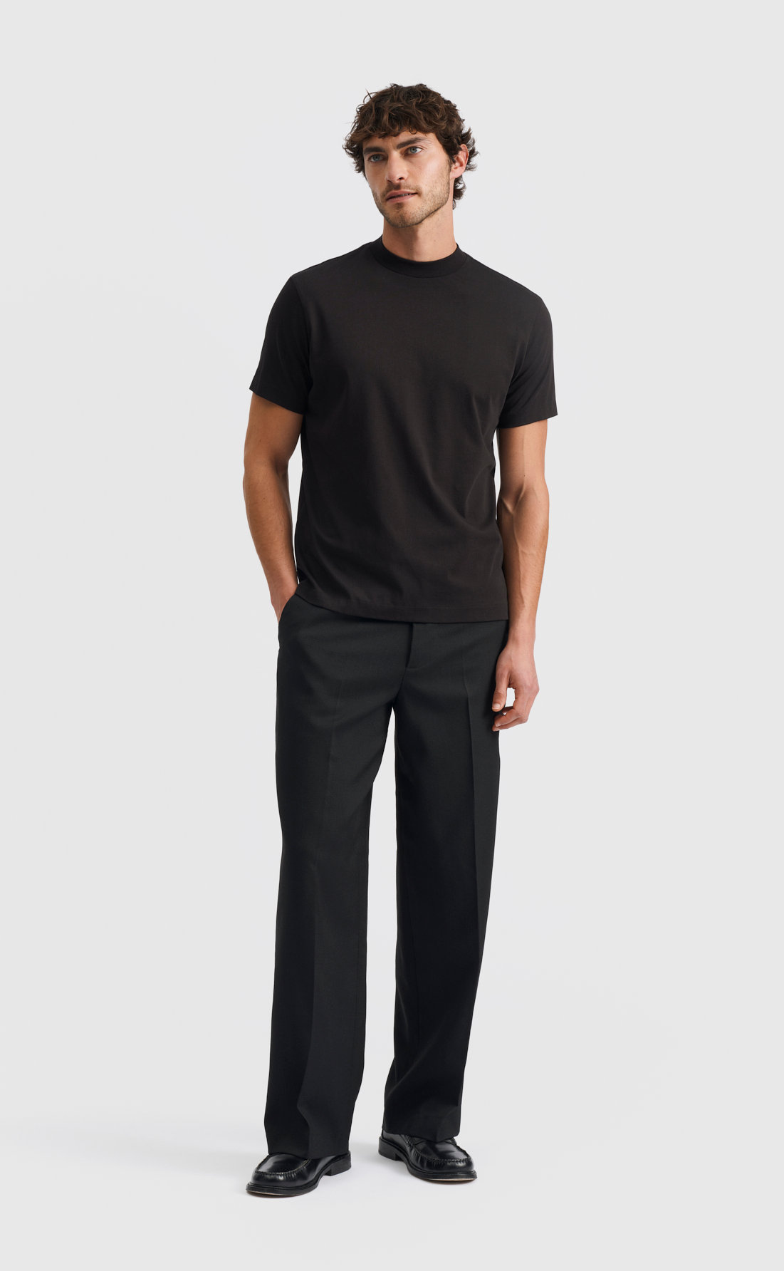Cotton Hi-Neck T-Shirt in Black