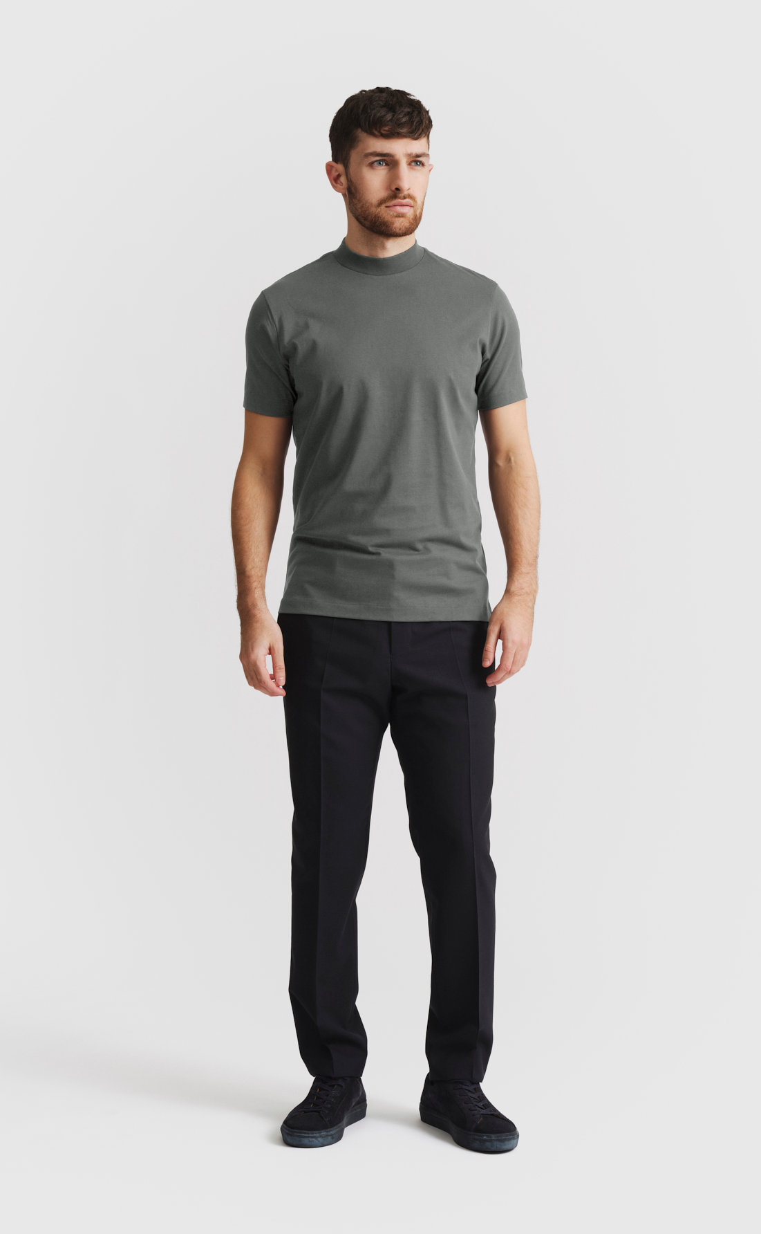Cotton Hi-Neck T-Shirt in Castor Grey