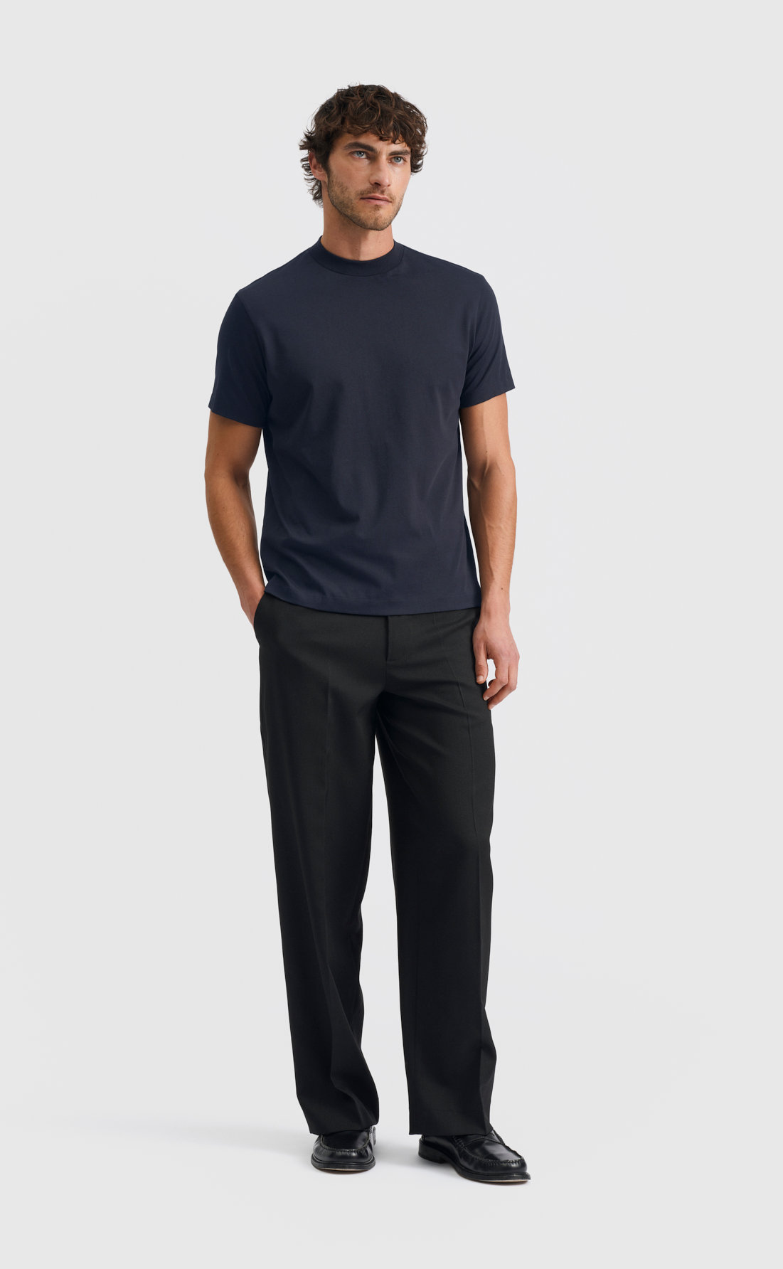 Hi-Neck Cotton T-Shirt - Cotton Hi-Neck T-Shirt - Deep Blue