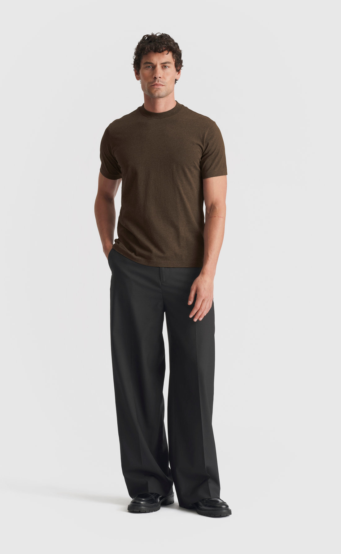 Cotton Hi-Neck T-Shirt in Demitasse