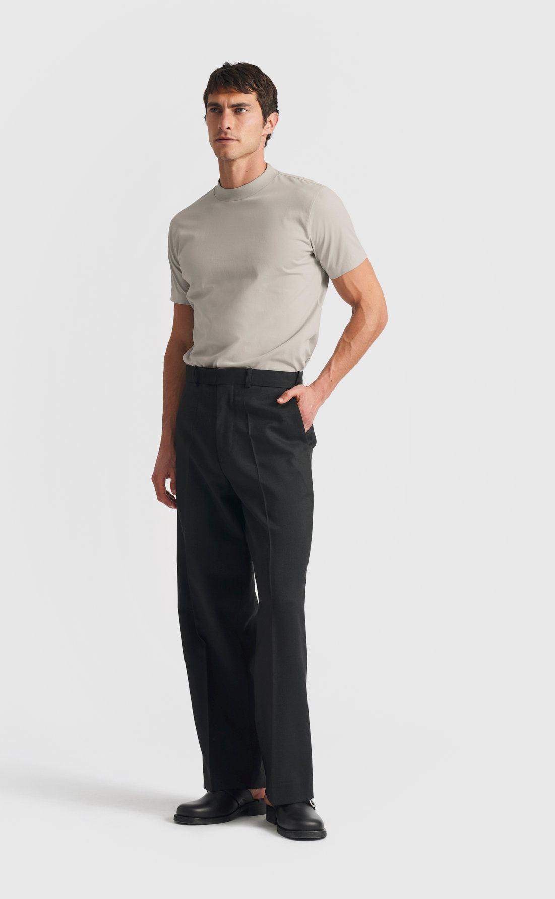 Cotton Hi-Neck T-Shirt in Ghost Grey