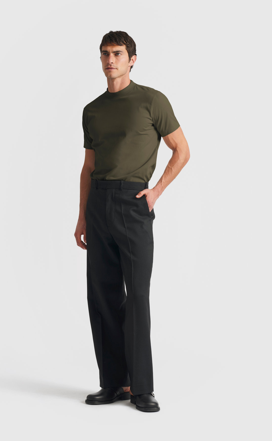 Cotton Hi-Neck T-Shirt in Grape Leaf