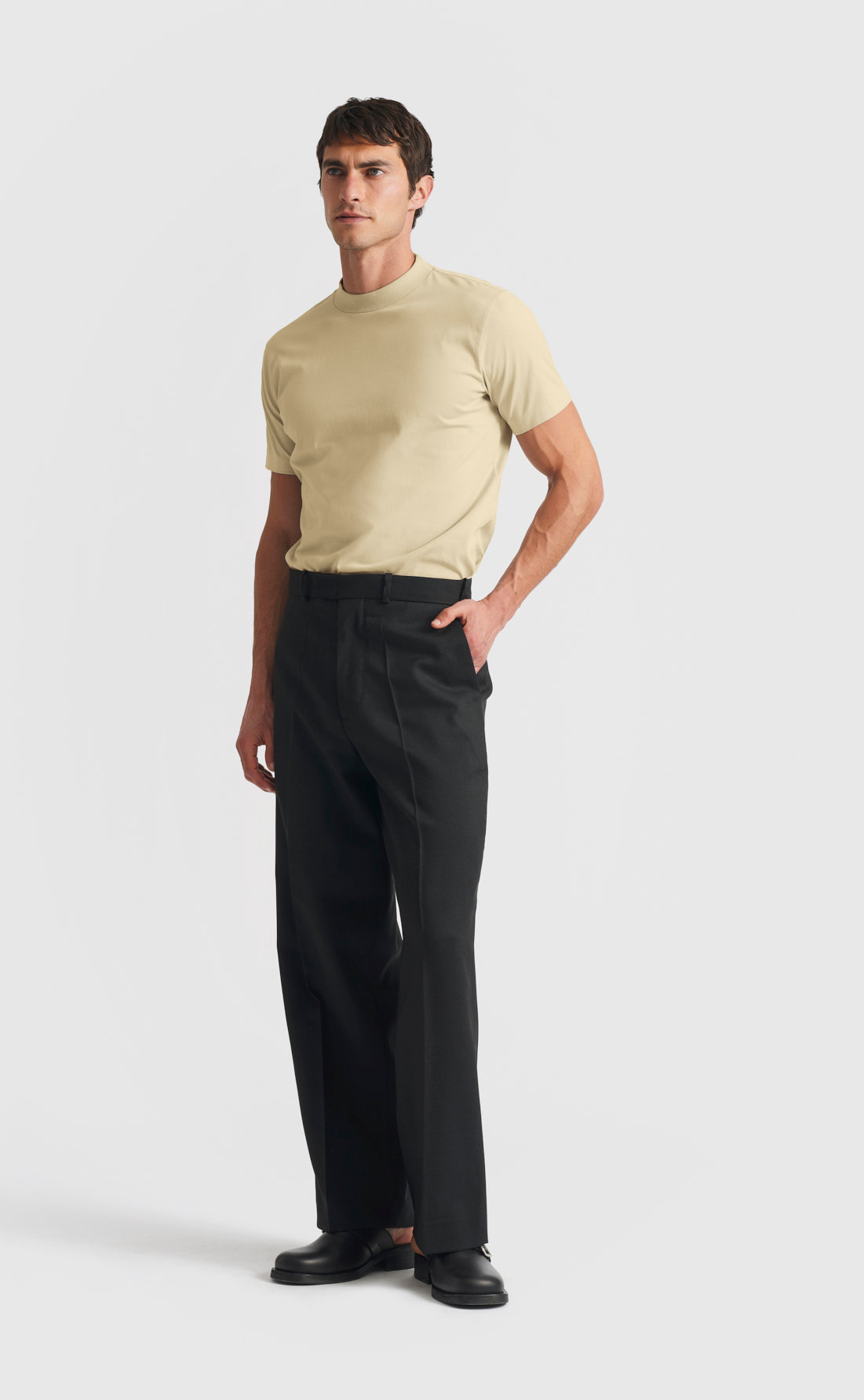 Cotton Hi-Neck T-Shirt in Green Haze