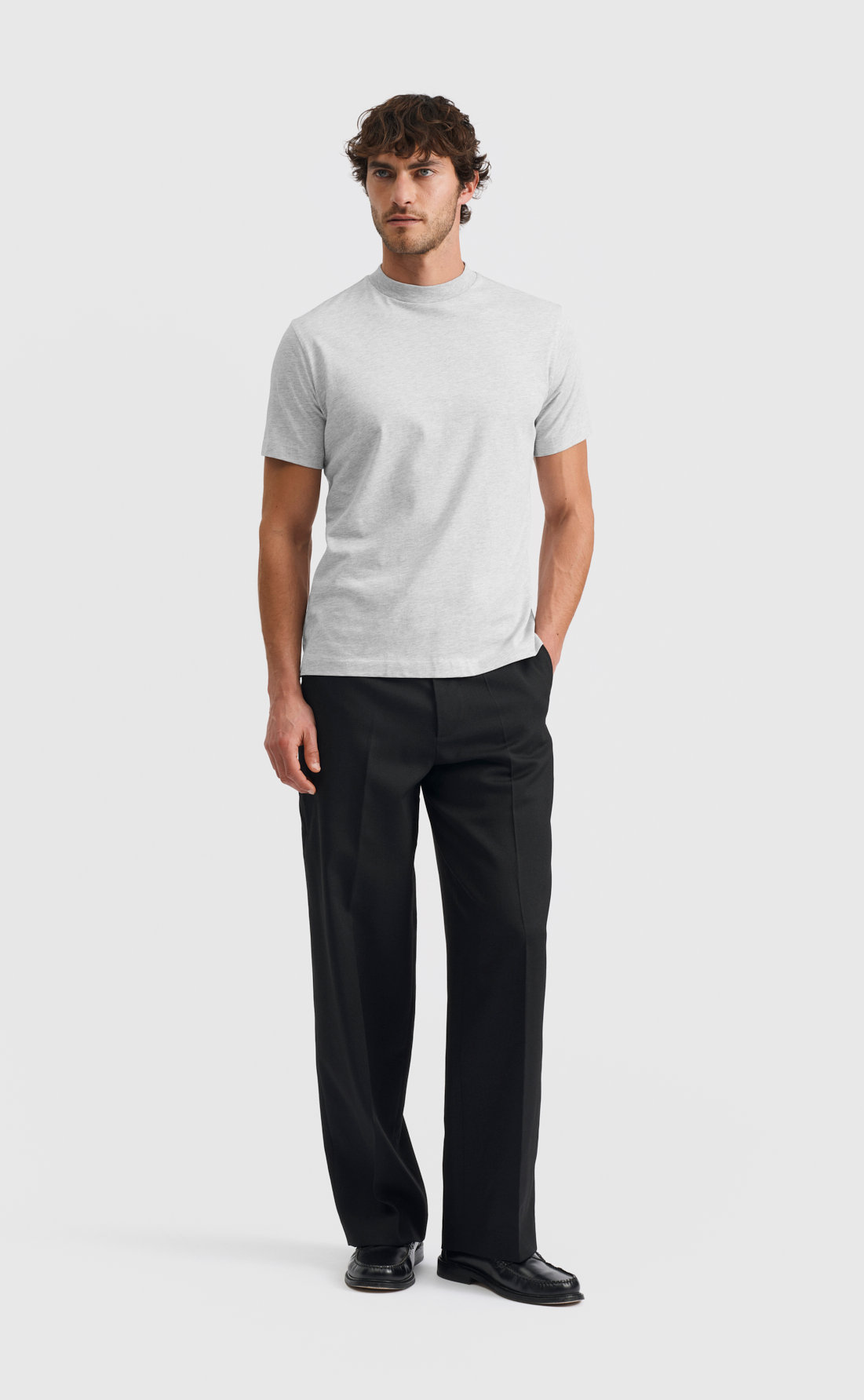 Cotton Hi-Neck T-Shirt in Light Grey