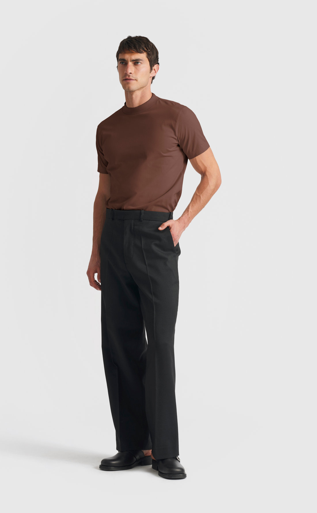 Cotton Hi-Neck T-Shirt in Mink
