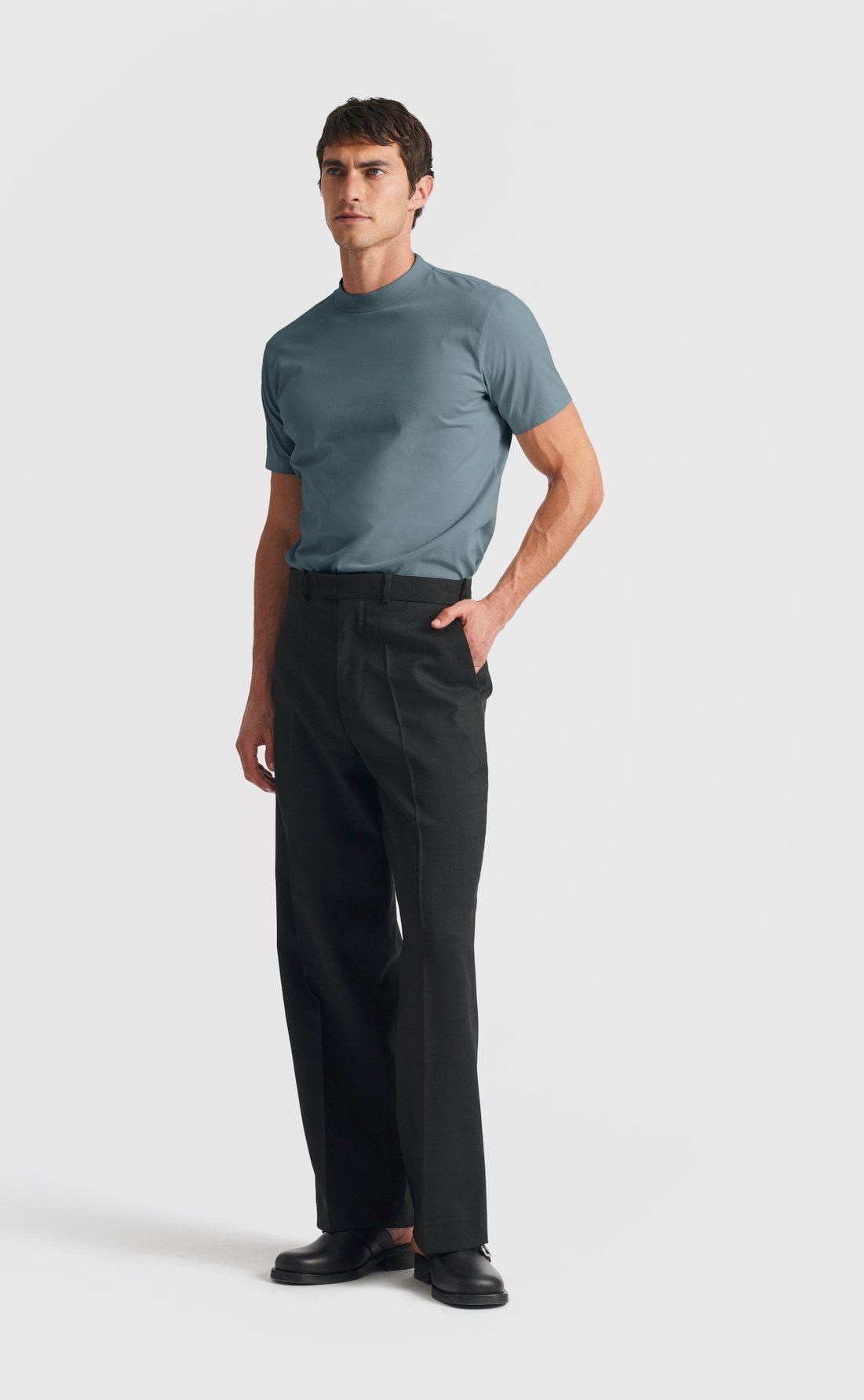 Cotton Hi-Neck T-Shirt in Stormy Weather