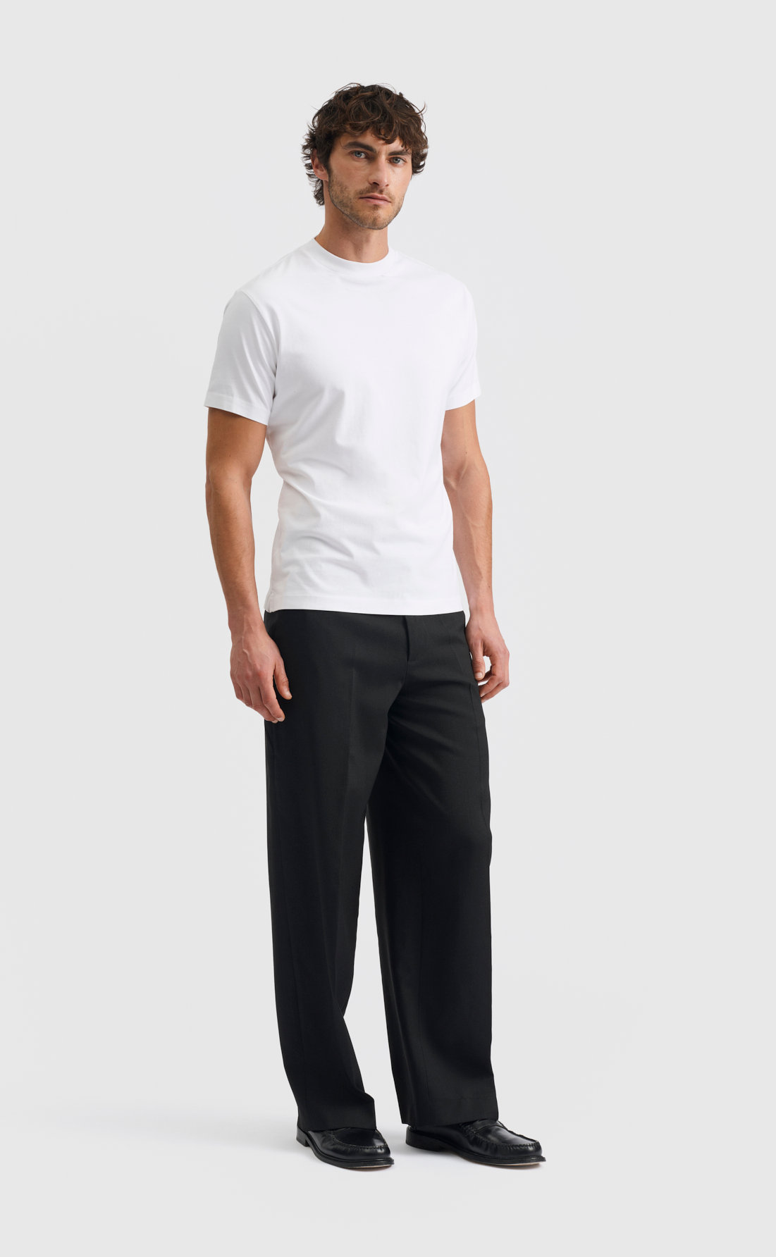 Hi-Neck Cotton T-Shirt - Cotton Hi-Neck T-Shirt - White