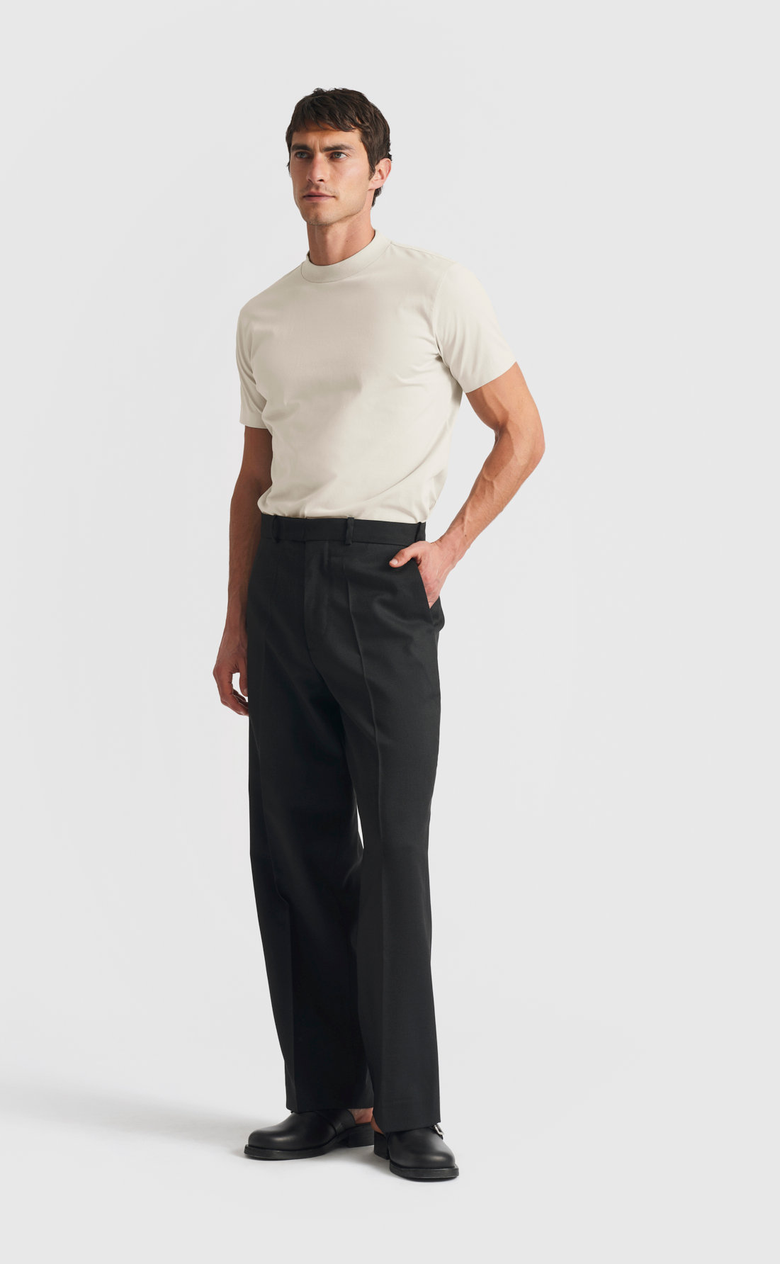Cotton Hi-Neck T-Shirt in White Onyx