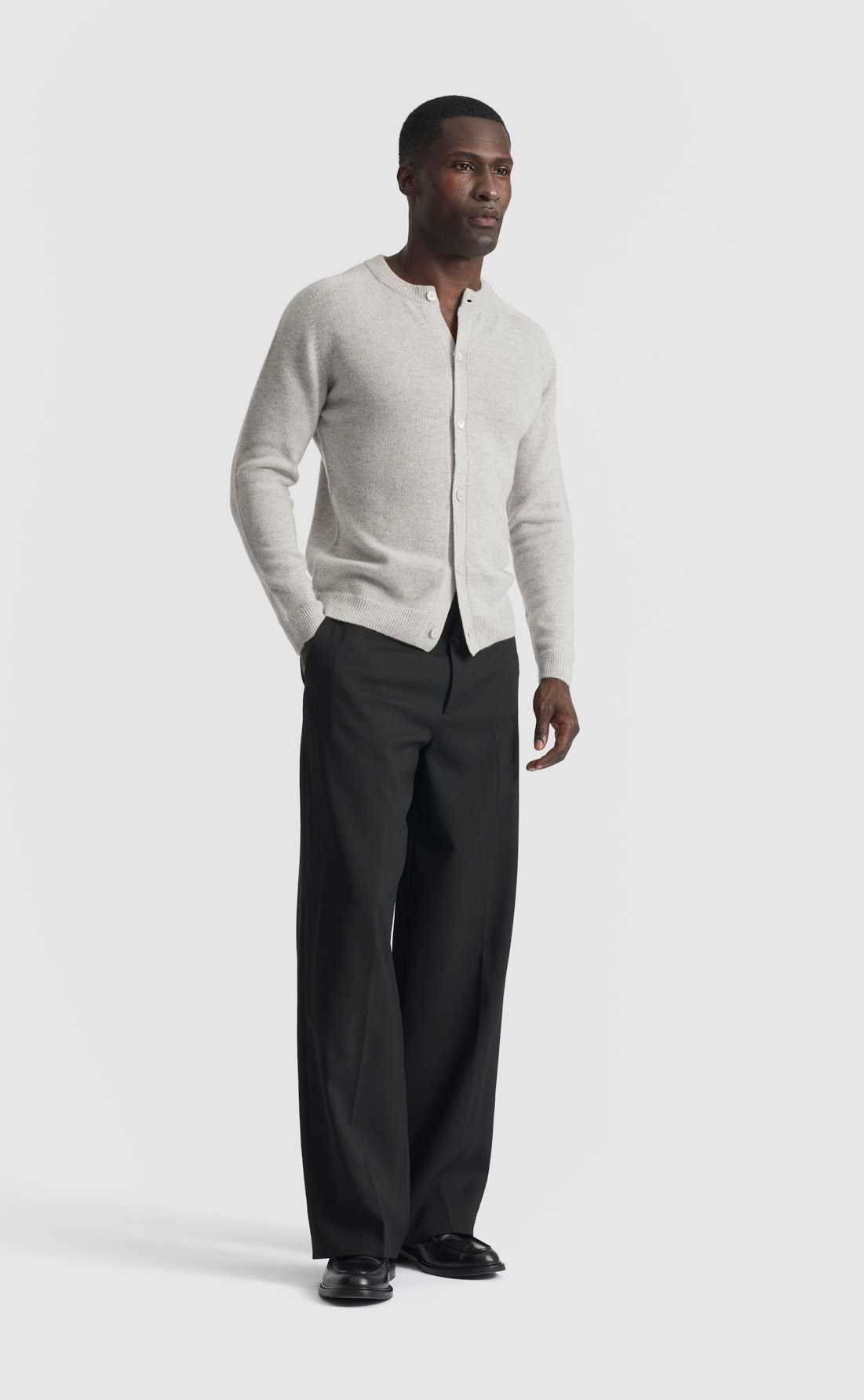Cashmere Button Up Sweater in Light Grey Melange