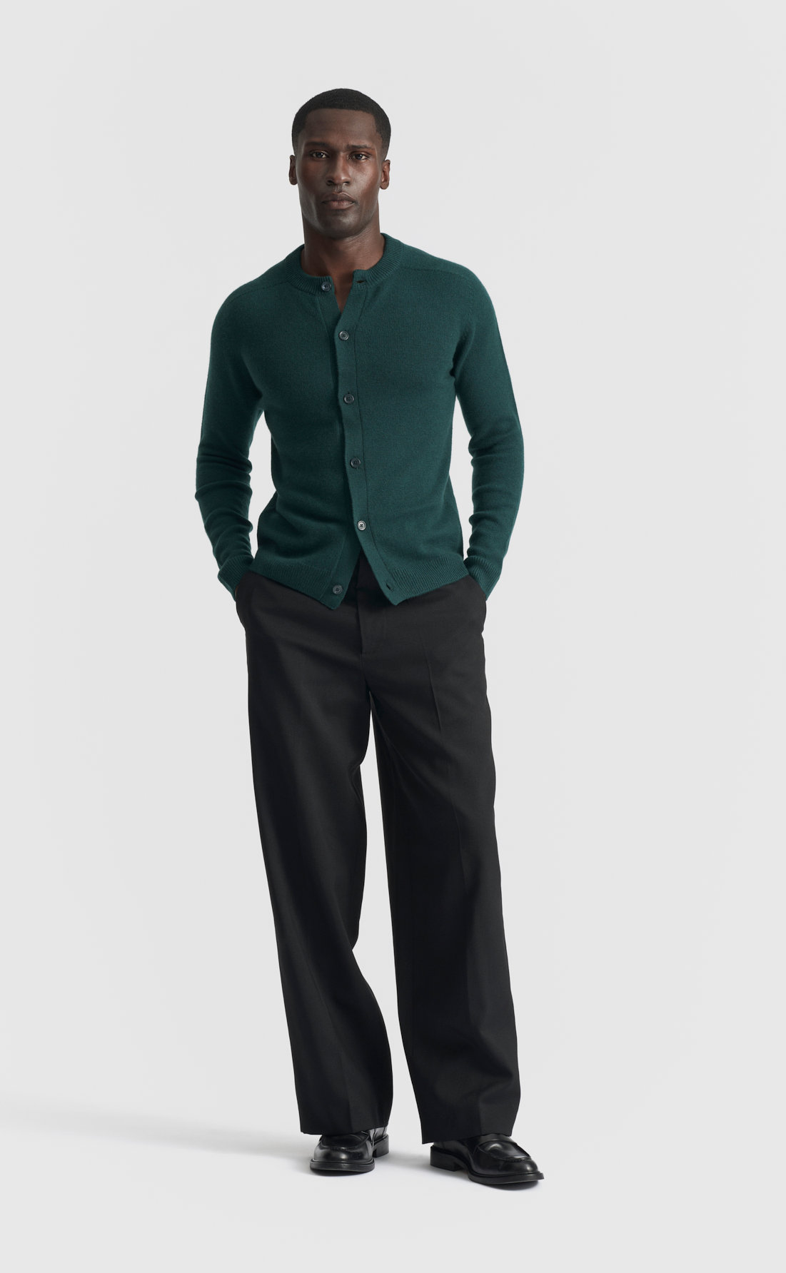 Cashmere Button Up Sweater in Malachite
