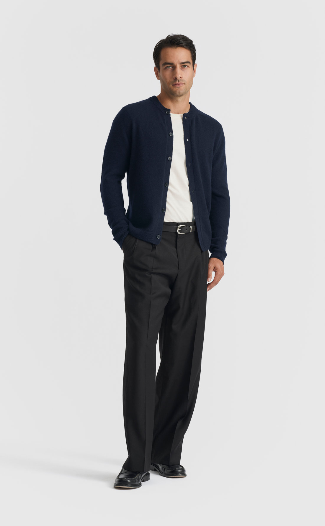 Cashmere Button Up Sweater in Navy