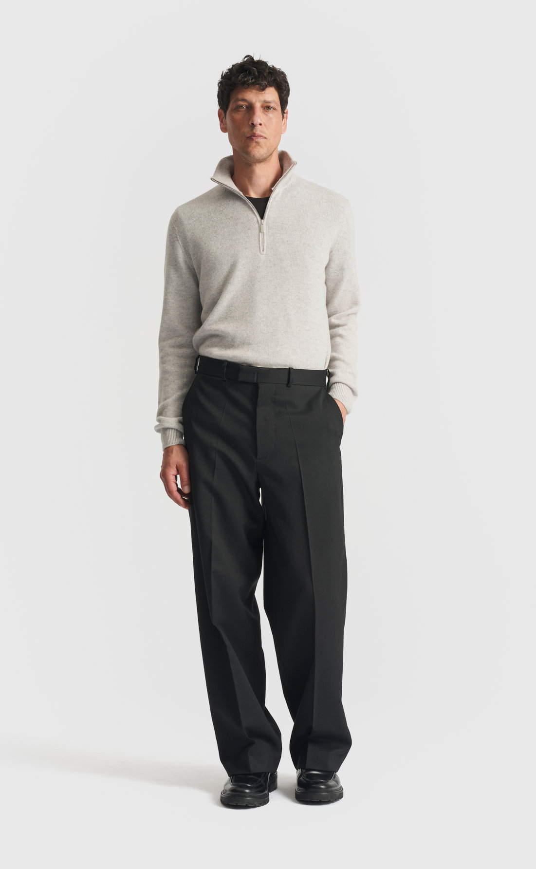 Cashmere Half-Zip Sweater in Light Grey Melange