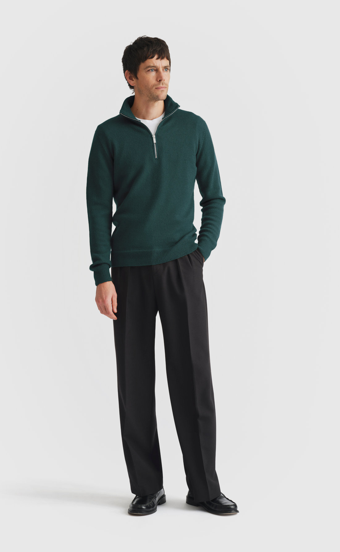 Cashmere Half-Zip Sweater in Malachite