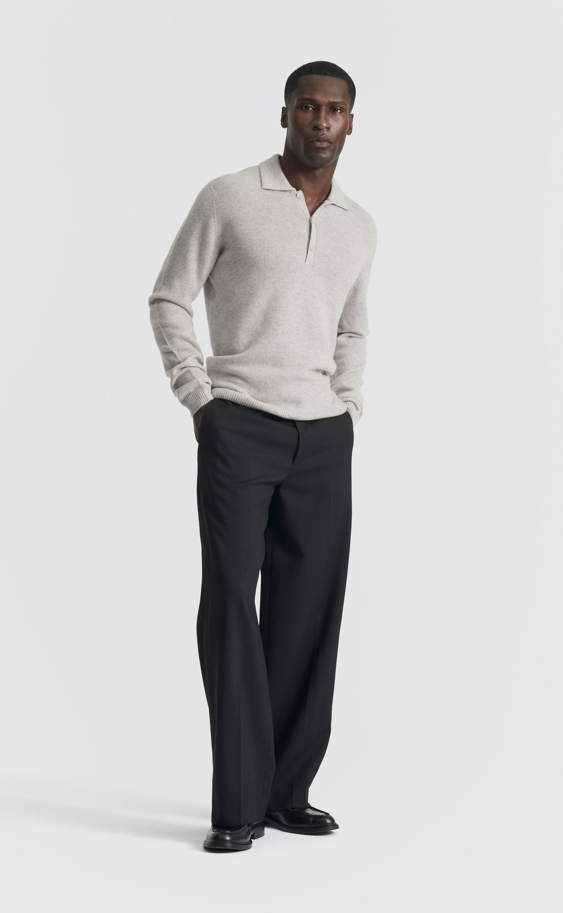 Cashmere Polo in Light Grey Melange