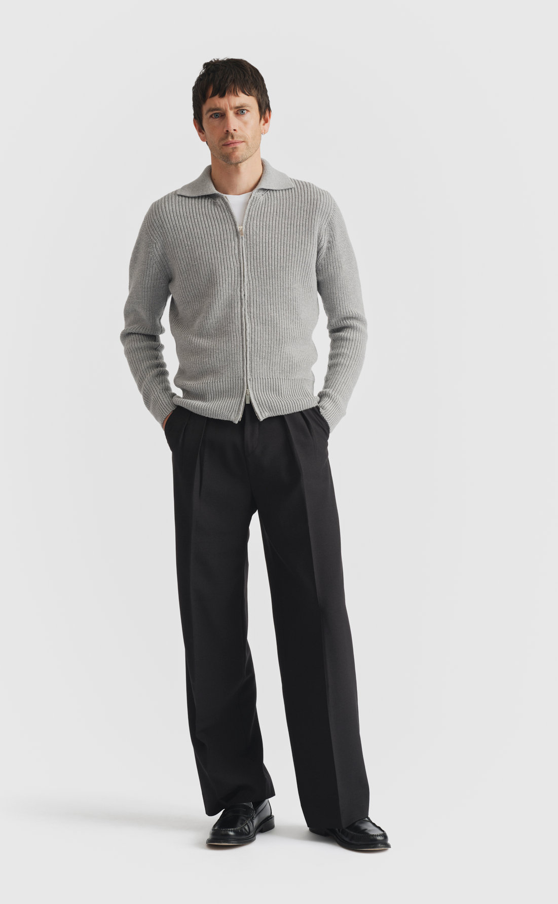 Heavy Merino Zip Sweater - Heavy Merino Zip Sweater - Light Grey Melange