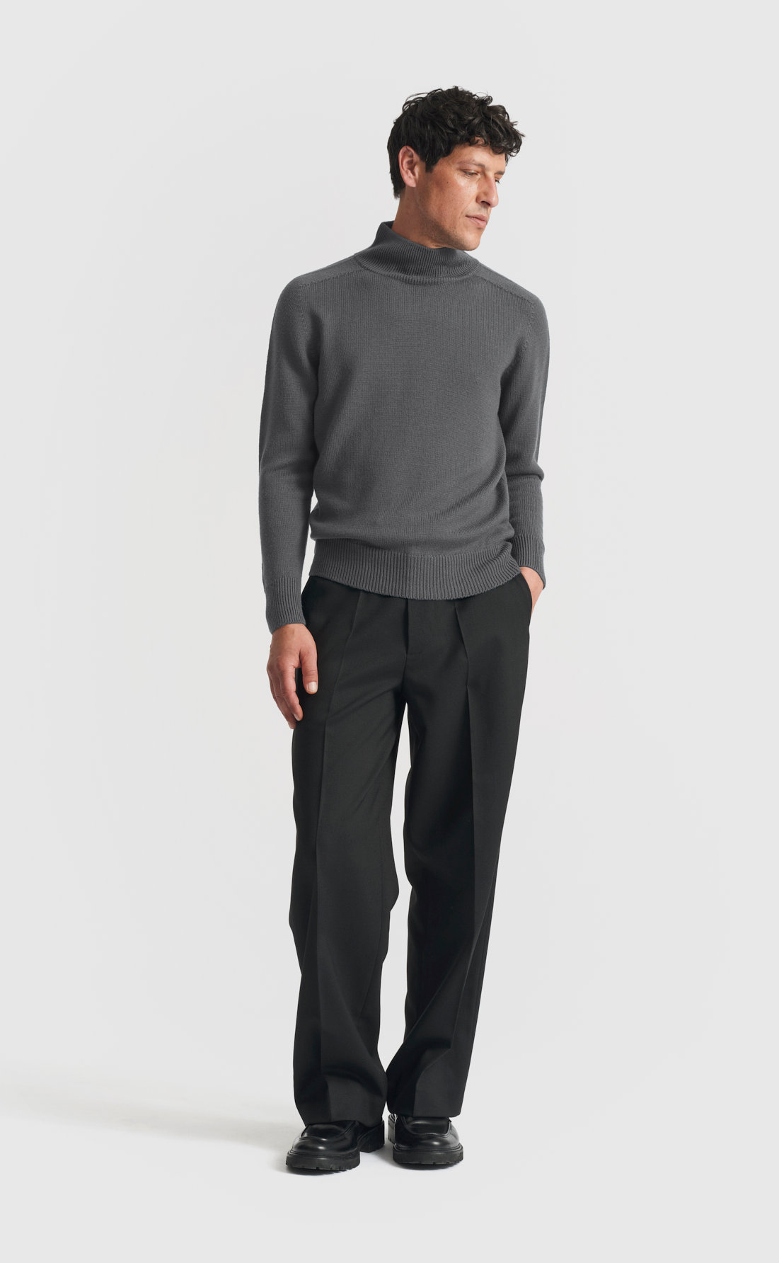 Merino Hi-Neck Sweater in Dark Shadow