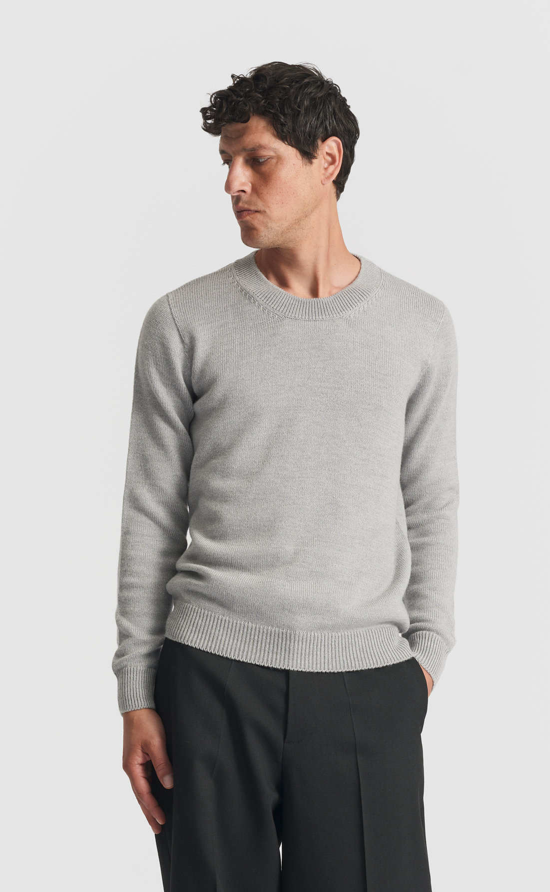 Custom Fitted Merino Sweater Light Grey Melange | Son of a