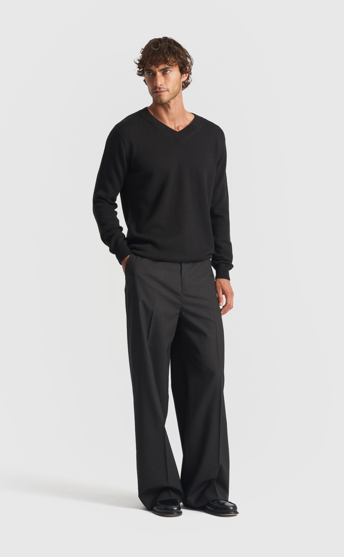 Merino V-Neck Sweater in Black