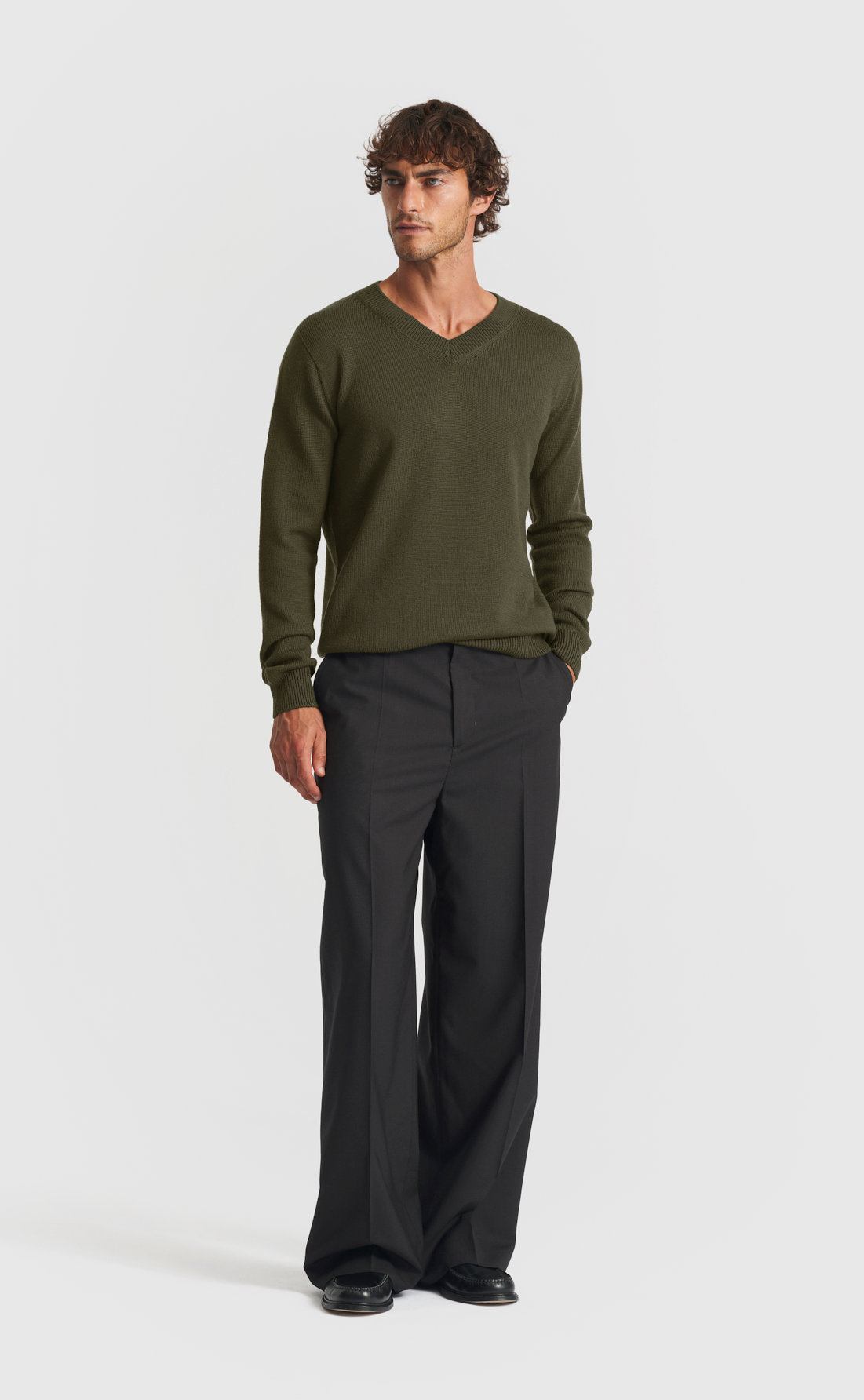 Merino V-Neck Sweater - Merino V-Neck Sweater - Forest Night