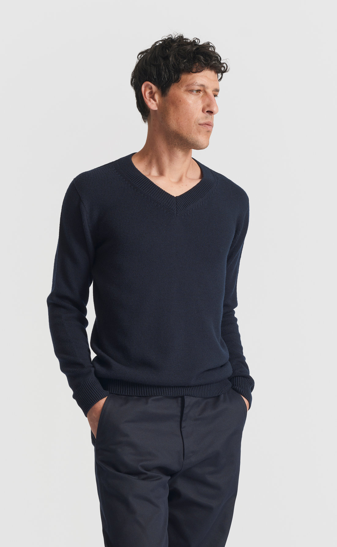 Custom Fitted Merino V-Neck Sweater Navy | Son of a Tailor