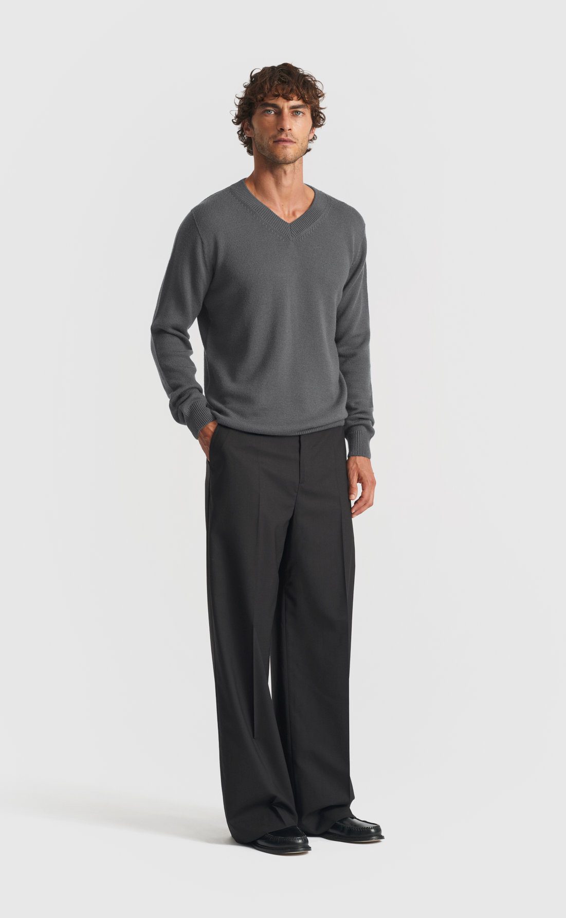 Merino V-Neck Sweater in Dark Shadow