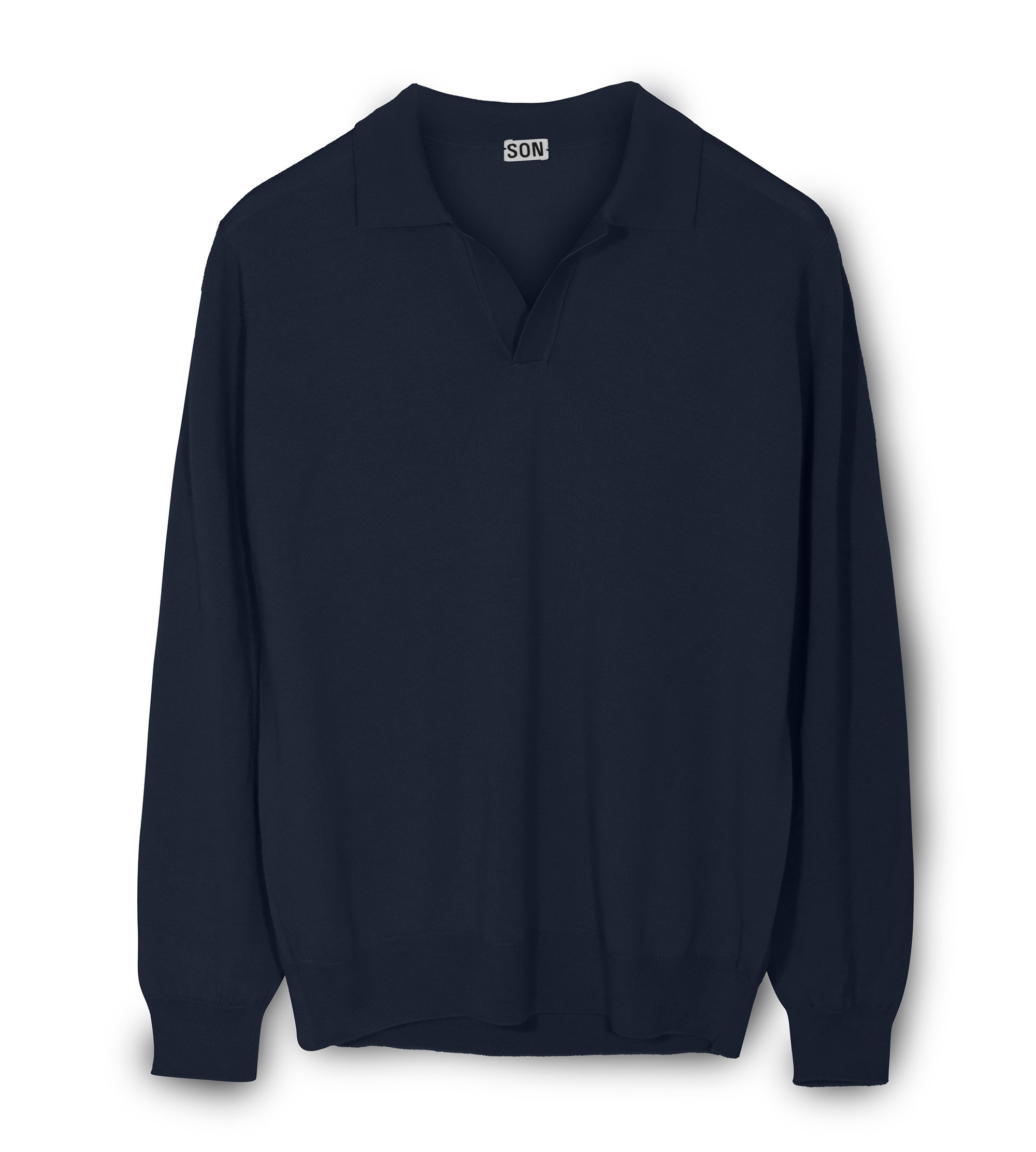 Custom Fitted Merino Open Collar Pullover Navy | Son of a Tailor