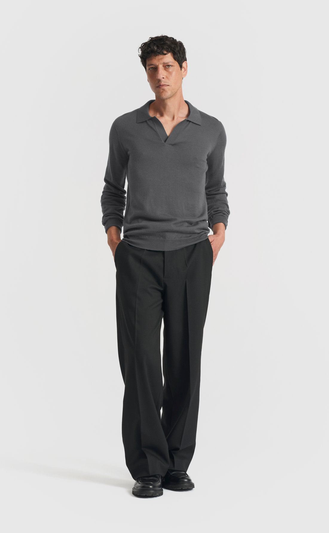 Merino Open Collar Pullover in Dark Shadow
