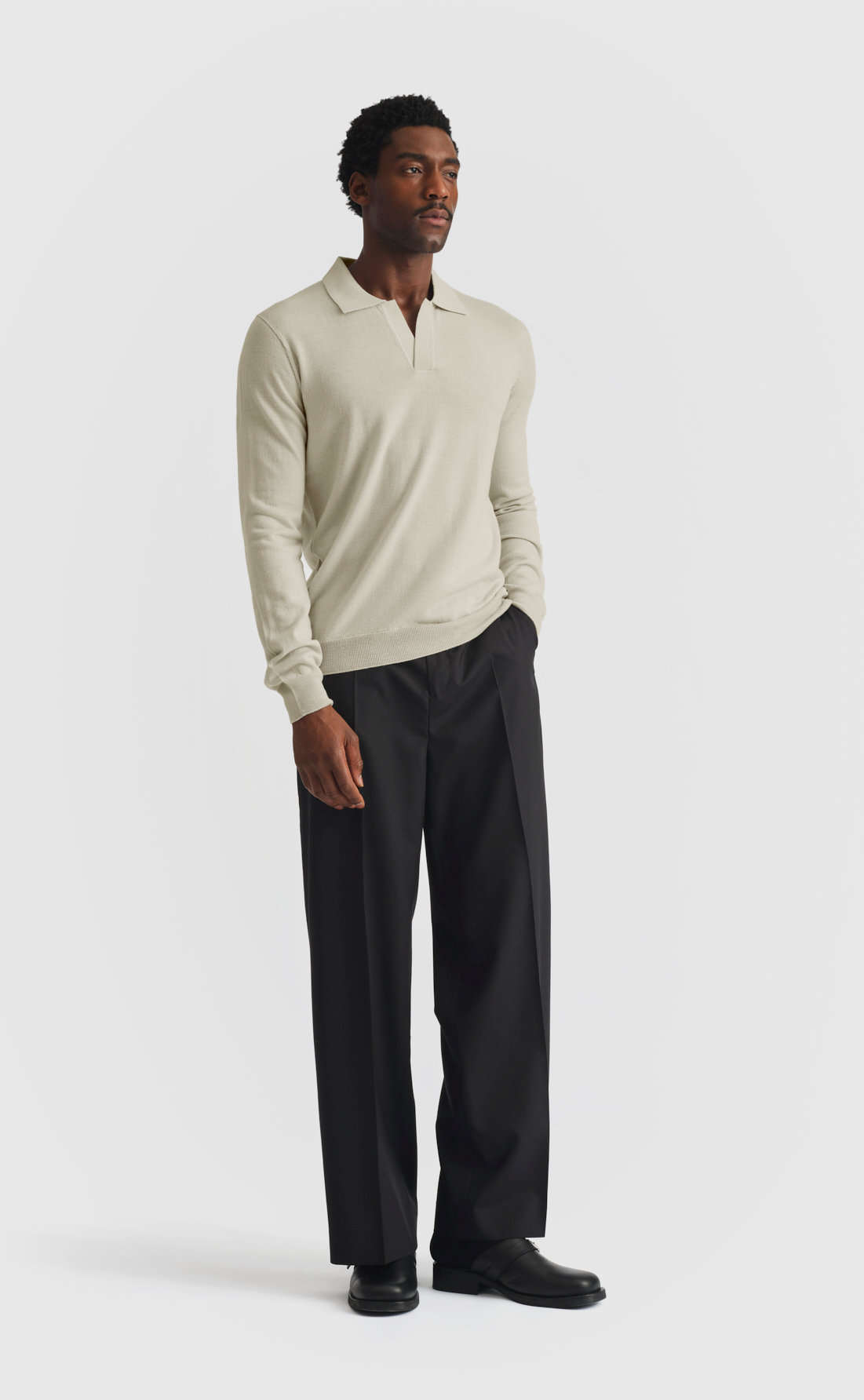 Merino Open Collar Pullover in Silver Green