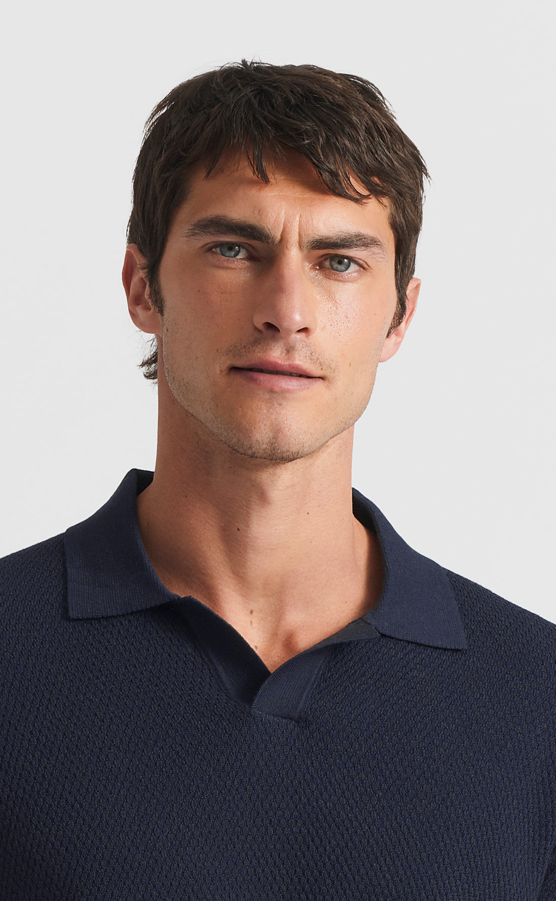 ■ ■ South Blue Black Logo Open Collar Polo Shor TERRY OPEN COLLAR POLO – Slate & Stone