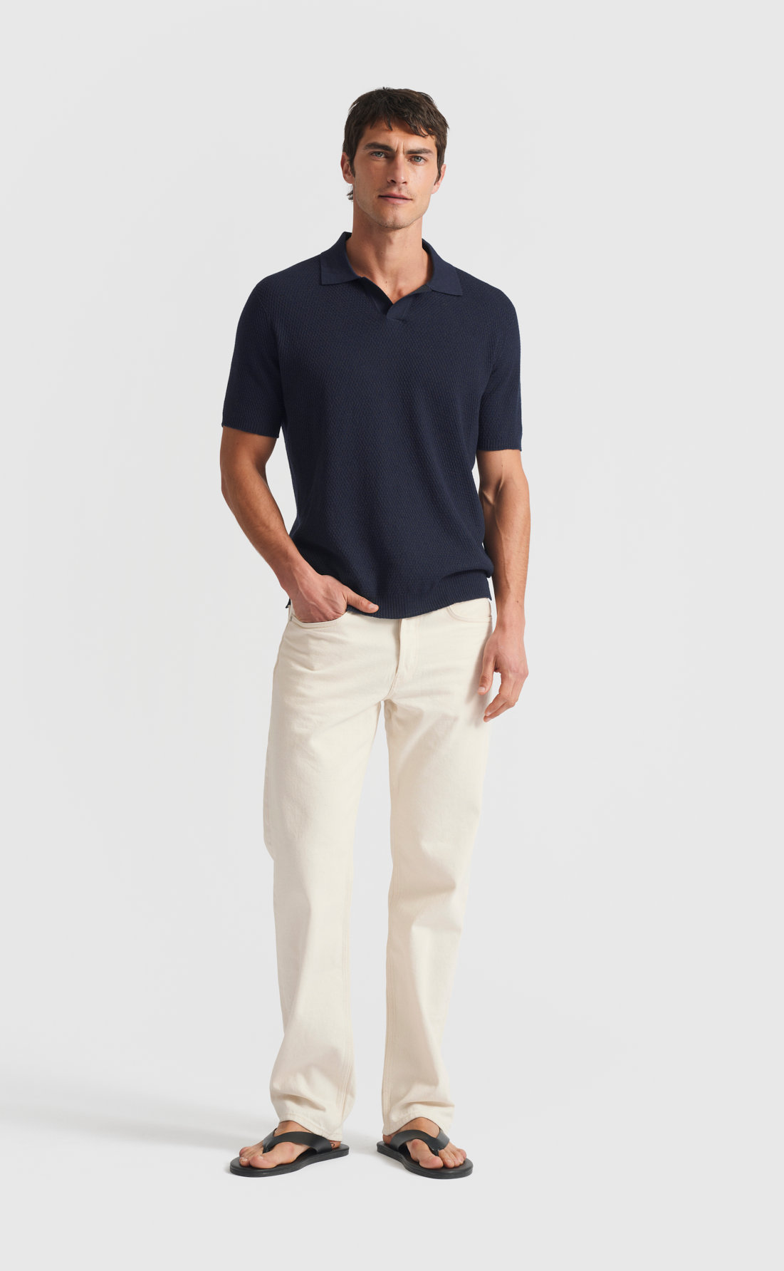 Pearl Knit Open Collar Polo - Pearl Knit Open Collar Polo - Deep Blue