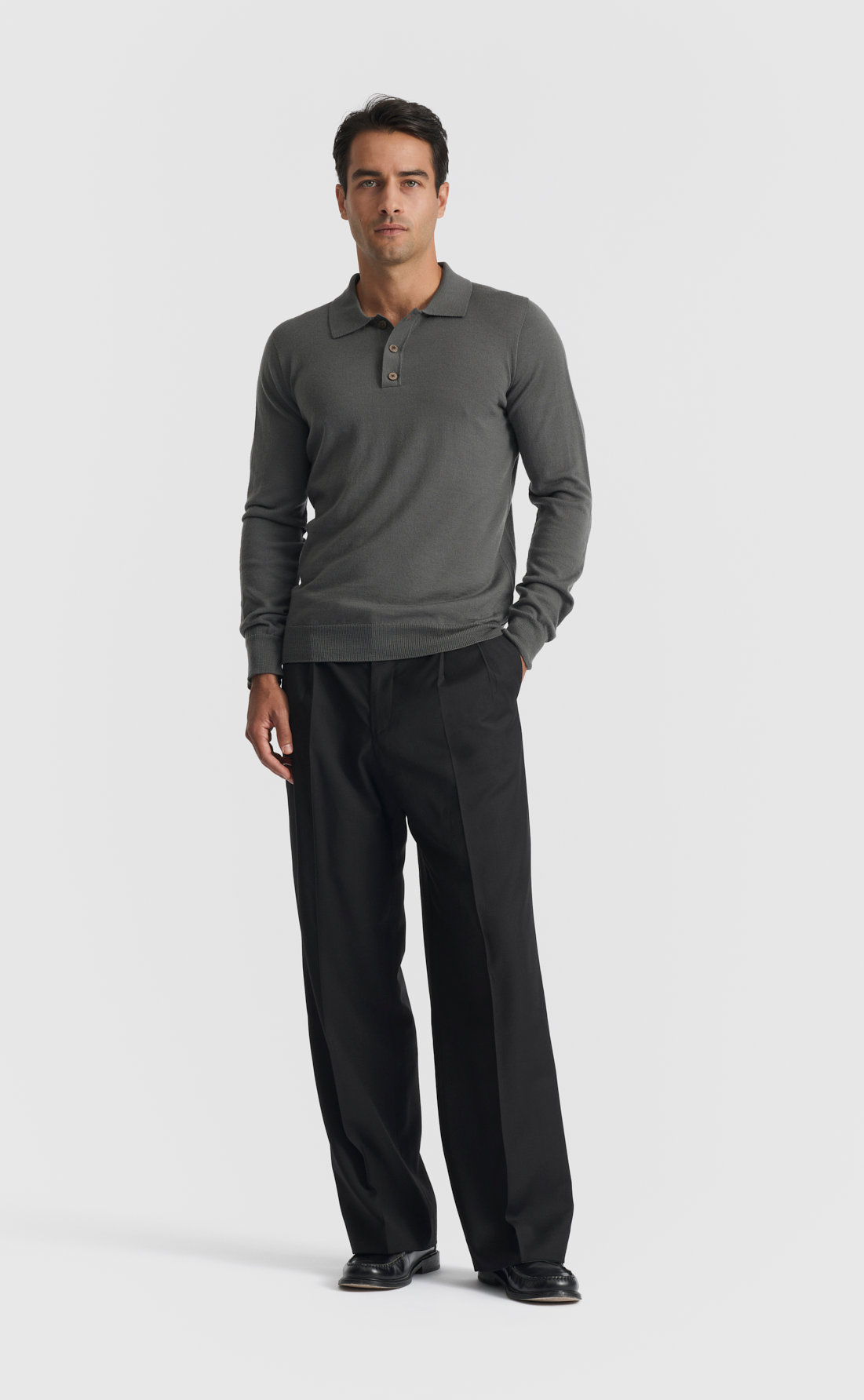 Merino Polo Pullover in Dark Shadow