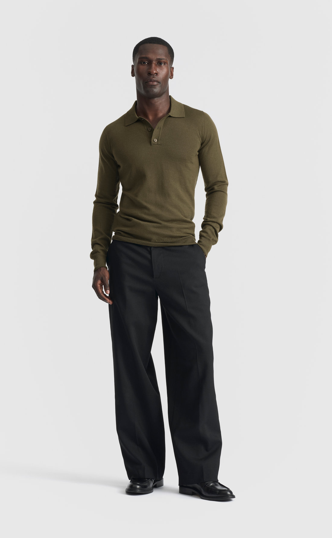Merino Polo Pullover in Deep Olive