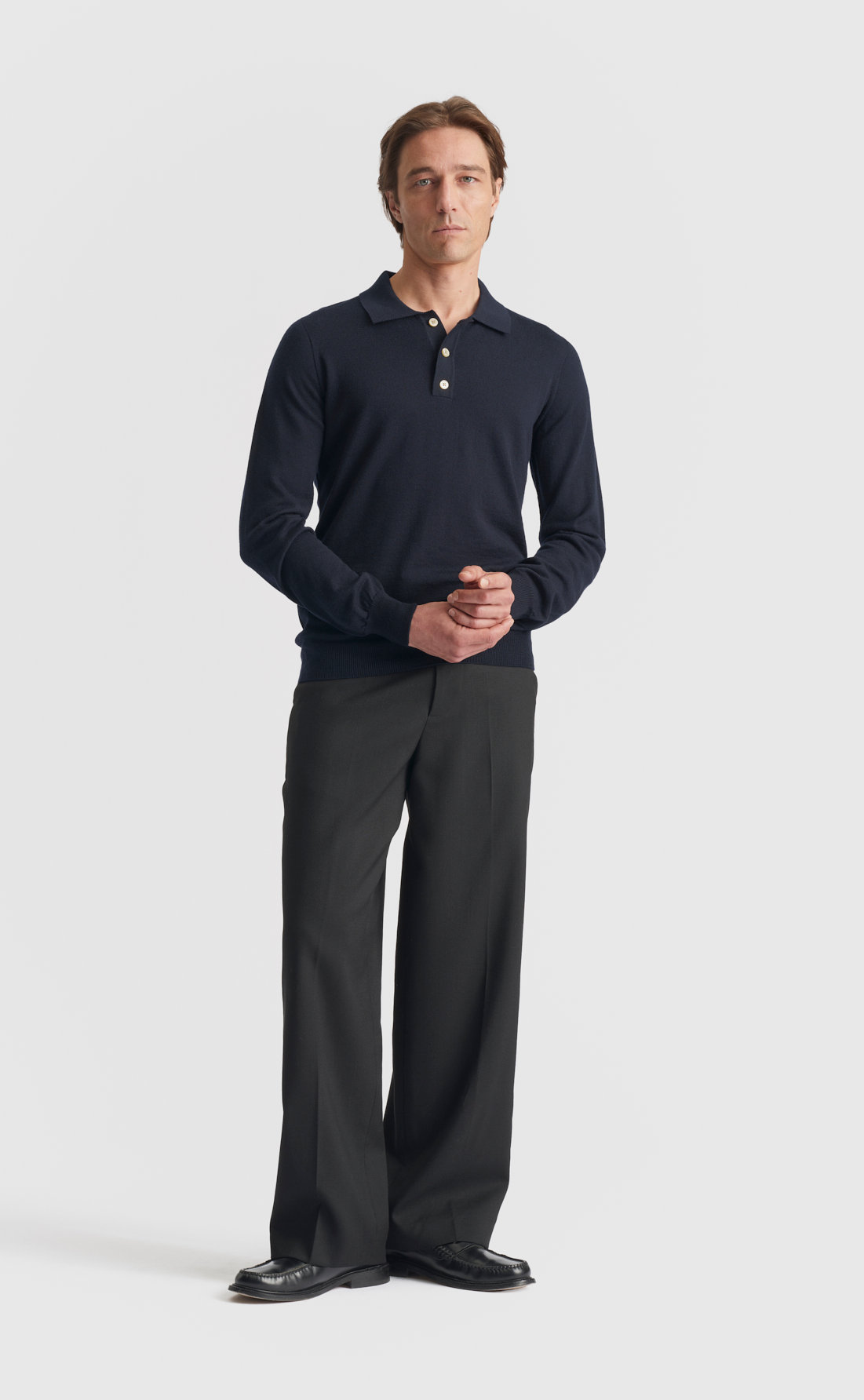 Merino Polo Pullover in Navy