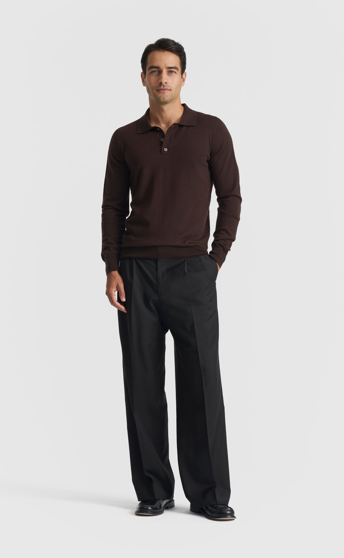 Merino Polo Pullover in Night Brown