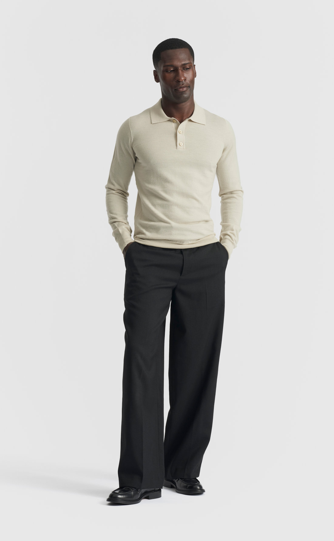 Merino Polo Pullover in Silver Green