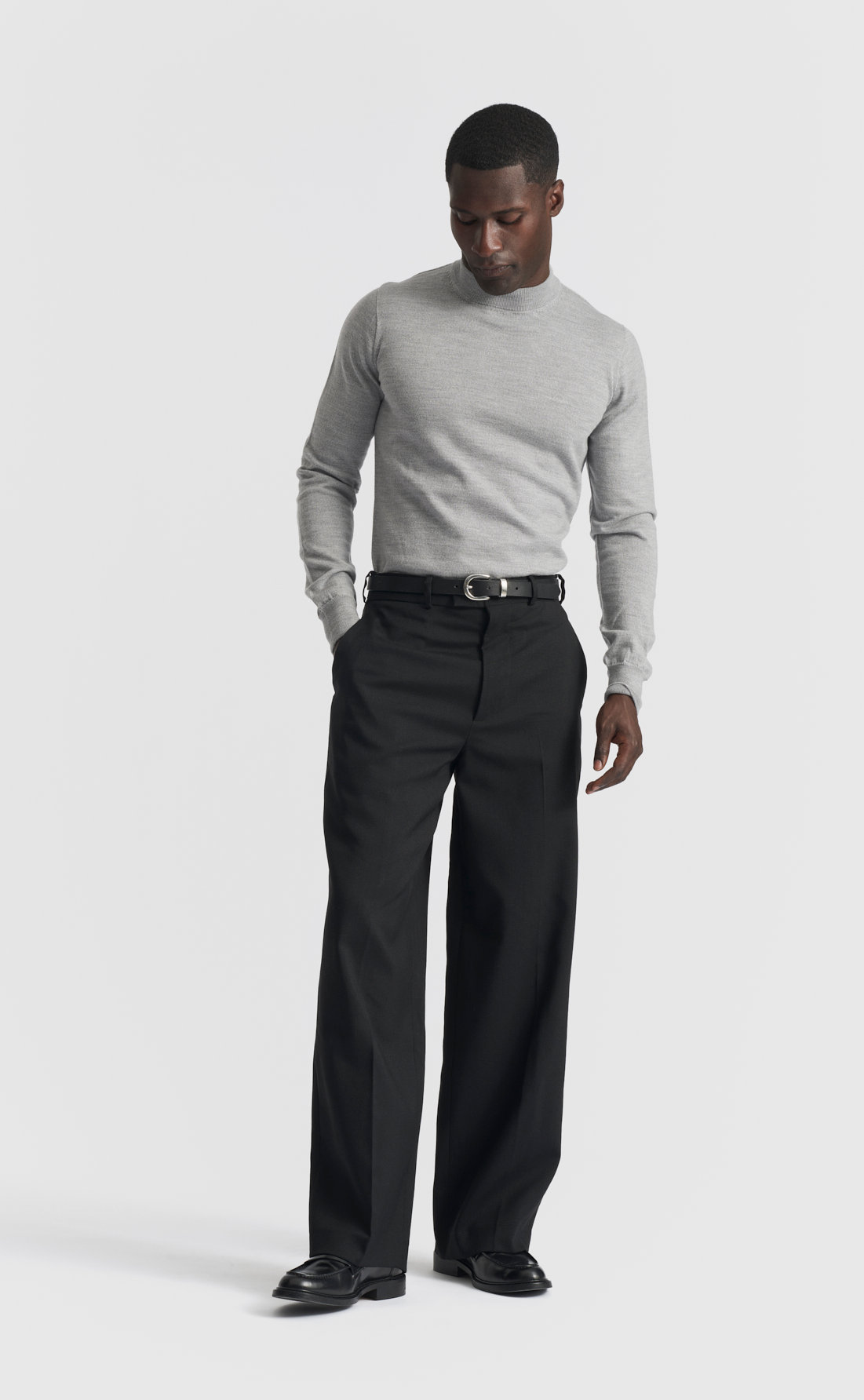 Merino Hi-Neck Pullover in Light Grey Melange